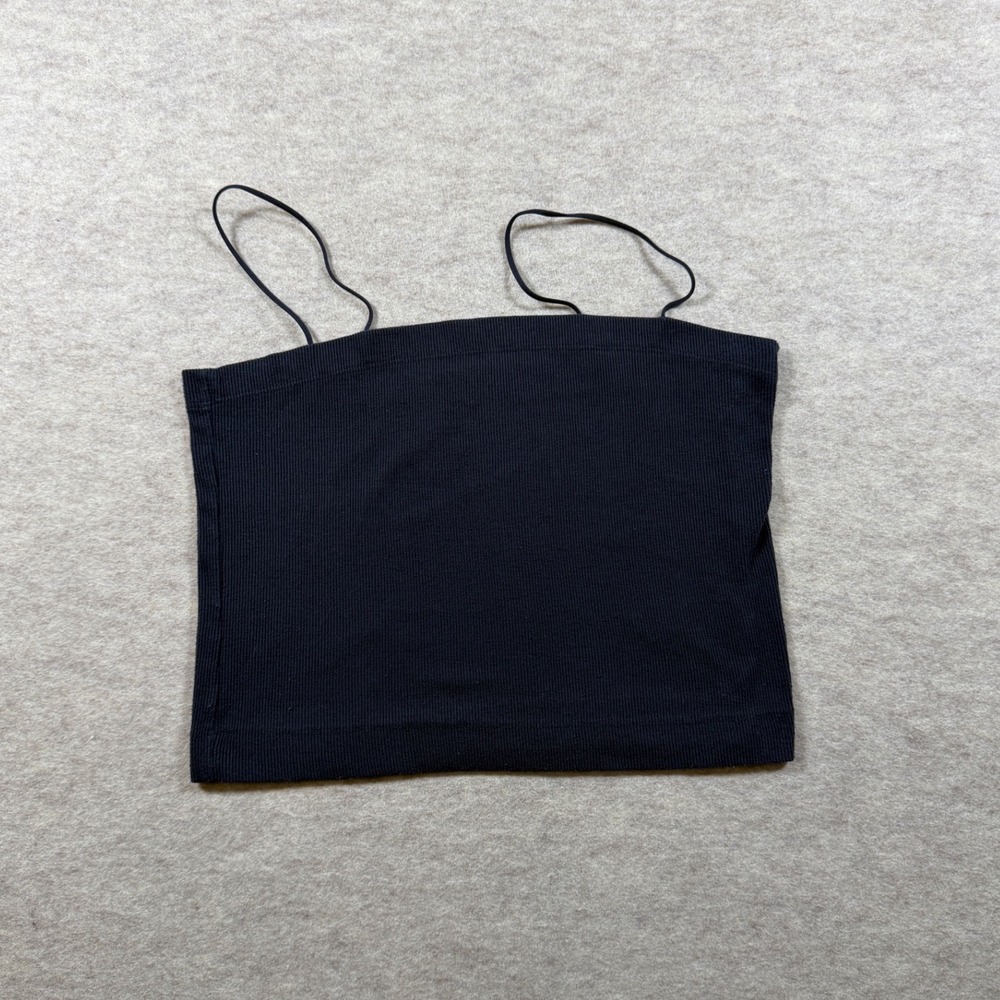 American Eagle Womens Black Ribbed Spaghetti Strap Cami Crop Top Large